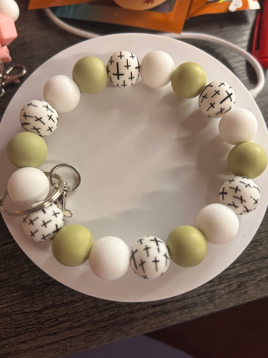 Green & White Cross Wristlet