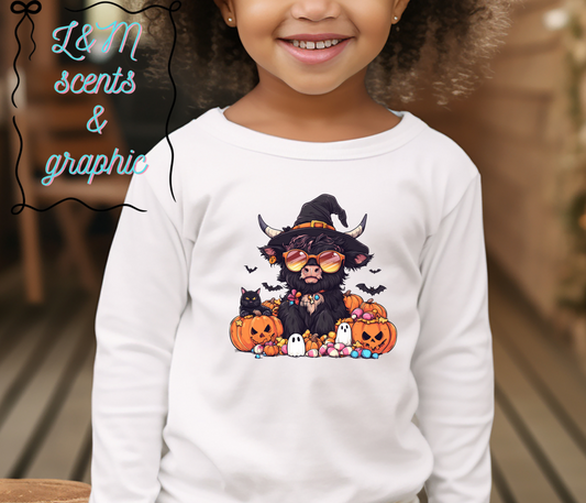 Highland Cow with Pumpkins