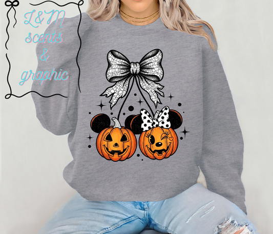 Bow Sweatshirt with Minnie and Mickey pumpkins