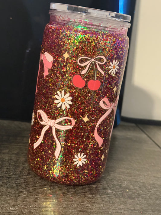 16oz Snow Globe with Bows and Cherries